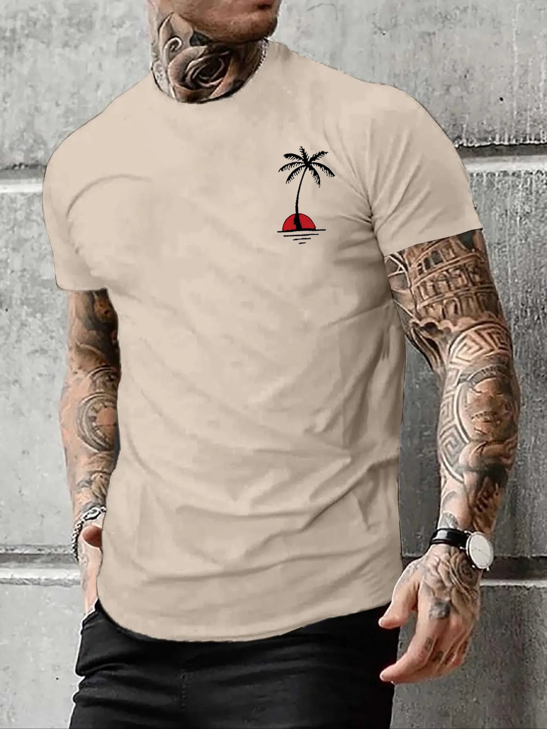 Men's Casual Coconut Trees Print T-Shirt